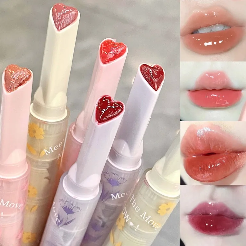 Love Heart Shape Lip Glaze Flower Jelly Mirror Lip Gloss Moist Modification Lip Stripe Lipstick Stick Non-stick Cup Makeup