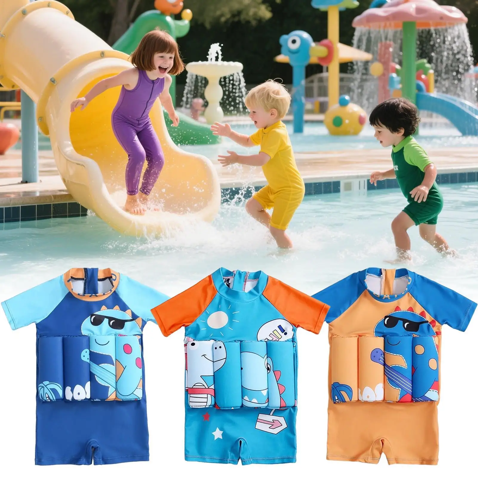 Floatie Swimsuit Floating Bathing Suit Floatie Swimsuit Quick-Drying Swim Vest Swimwear Dinosaur Trainer For Boys Girls Pool