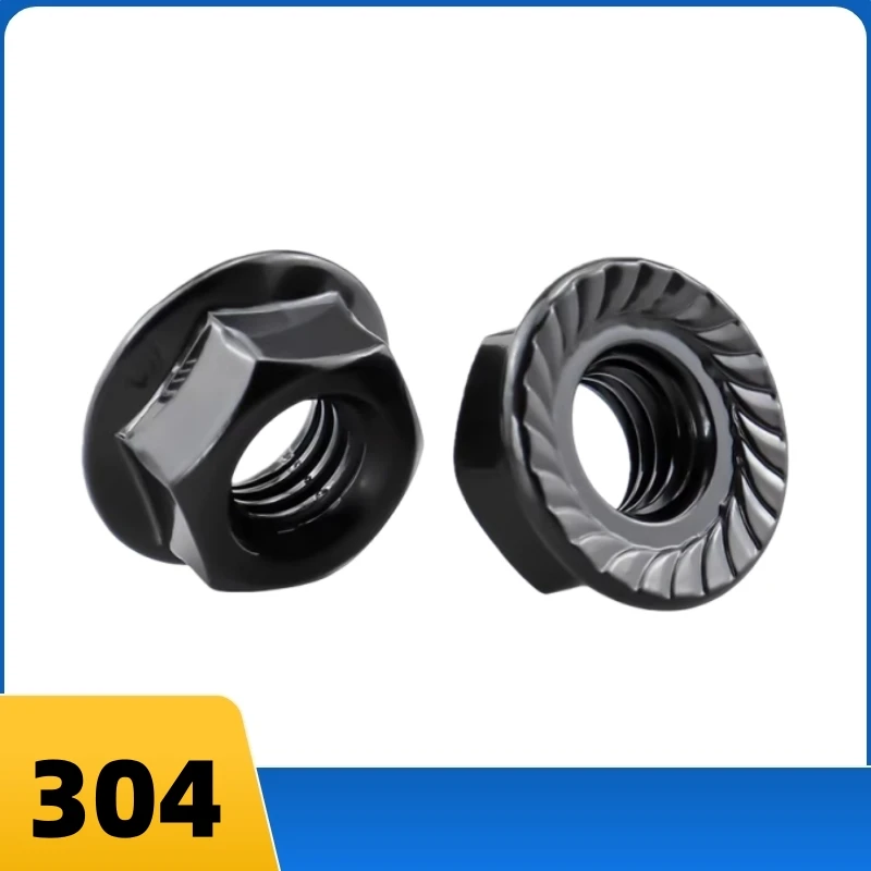 BLK SS A2 304, schwarze Flanschmutter, gezahnte Flansch-Sicherungsmutter, M3, M4, M5, M6, M8, M10, M12, gezahnte Sicherungsmutter, Spinlock-Sechskant