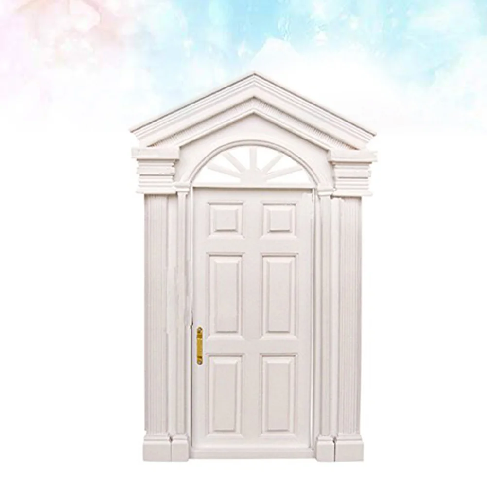 

1PC 1/12 Mini House Door 6 Grids Miniature Inward Open Wood Door with Steepletop (White) mini house open door