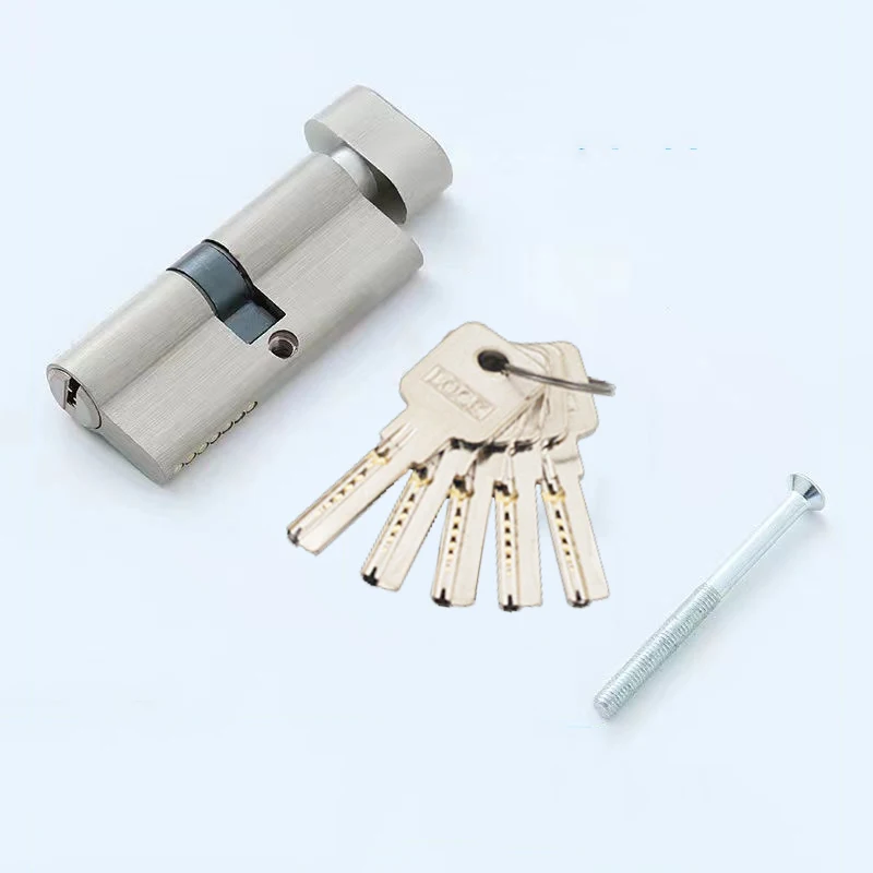 6PCS Solid Brass European Mortise Door Lock Cylinder 80mm Single Open Door Lock Core Lock Gall Repair Parts+Keys (Key Alike)