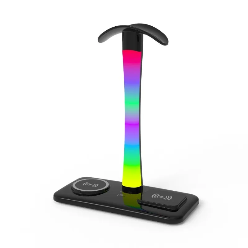 

Беспроводная зарядная станция RGB LED Night Light с быстрой зарядкой 15W для iPhone, Samsung, AirPods и подставка для наушников