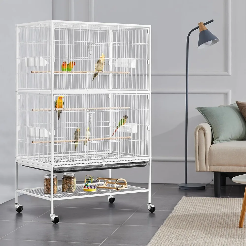 52inch Bird Cage Extra Large Parakeet Parrot Cage for Lovebird Cockatiel Conure Finch with Rolling Stand White