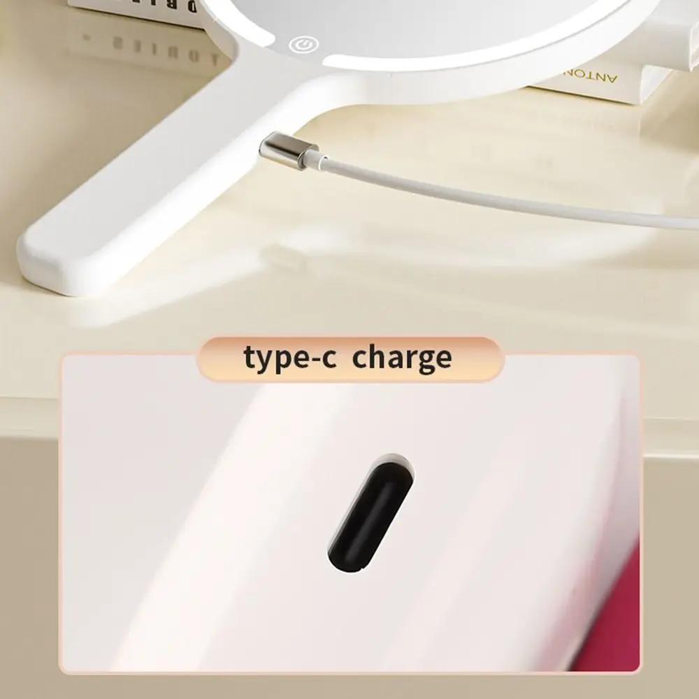 Fill Light LED Makeup Mirror Square/Round Hand-held Lighted Hand Mirror 3 Color Dimmable Lights Adjustable Brightness