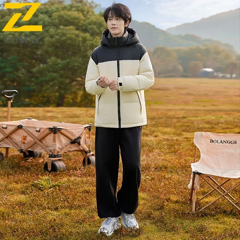 

COMXZ 2025 Mens Womens Color Block Puffer Jacket Winter Warm Trendy Couple Coat leisure outdoor sports lightweight windbreaker