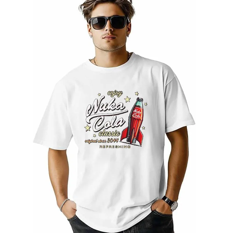 Nuka Cola Unisex-T-Shirt aus weicher Baumwolle, Videospiel-Zap-That-Thirst-Vintage-T-Shirt, roter Text, Nuka Cola-Kreis-Grafik, Persönlichkeits-Outfit – Detail 21