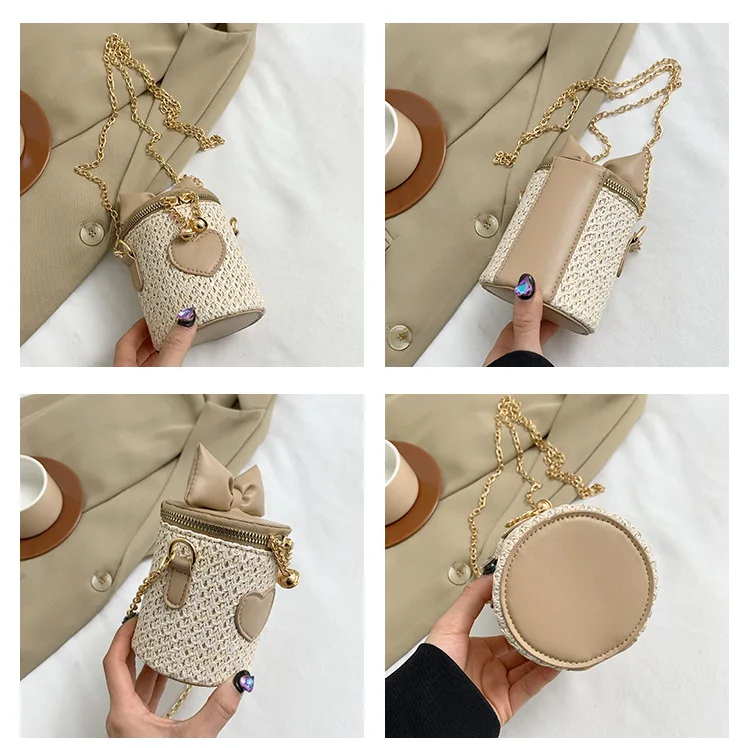 YOUDEYISI Summer Straw Women\'s Bag: Fashion Box Small Round Bag Shoulder Messenger Chain Bohemian Mobile Phone Bag