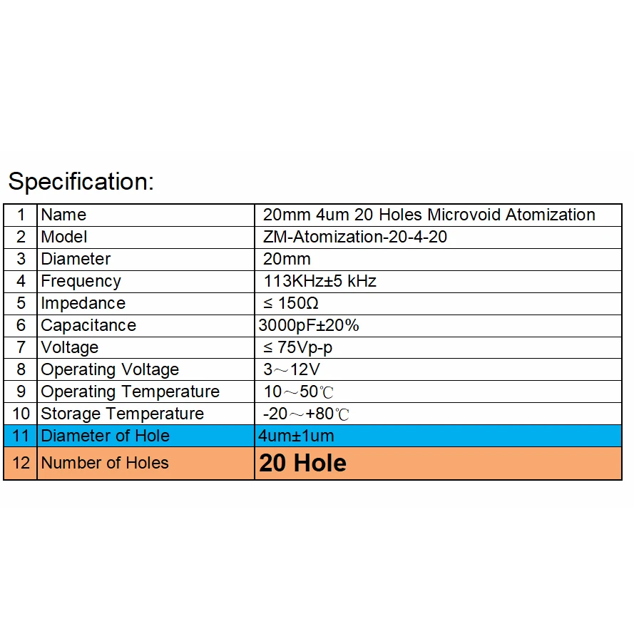20Mm 113KHz 4um Potongan Atomisasi Ultrasonik