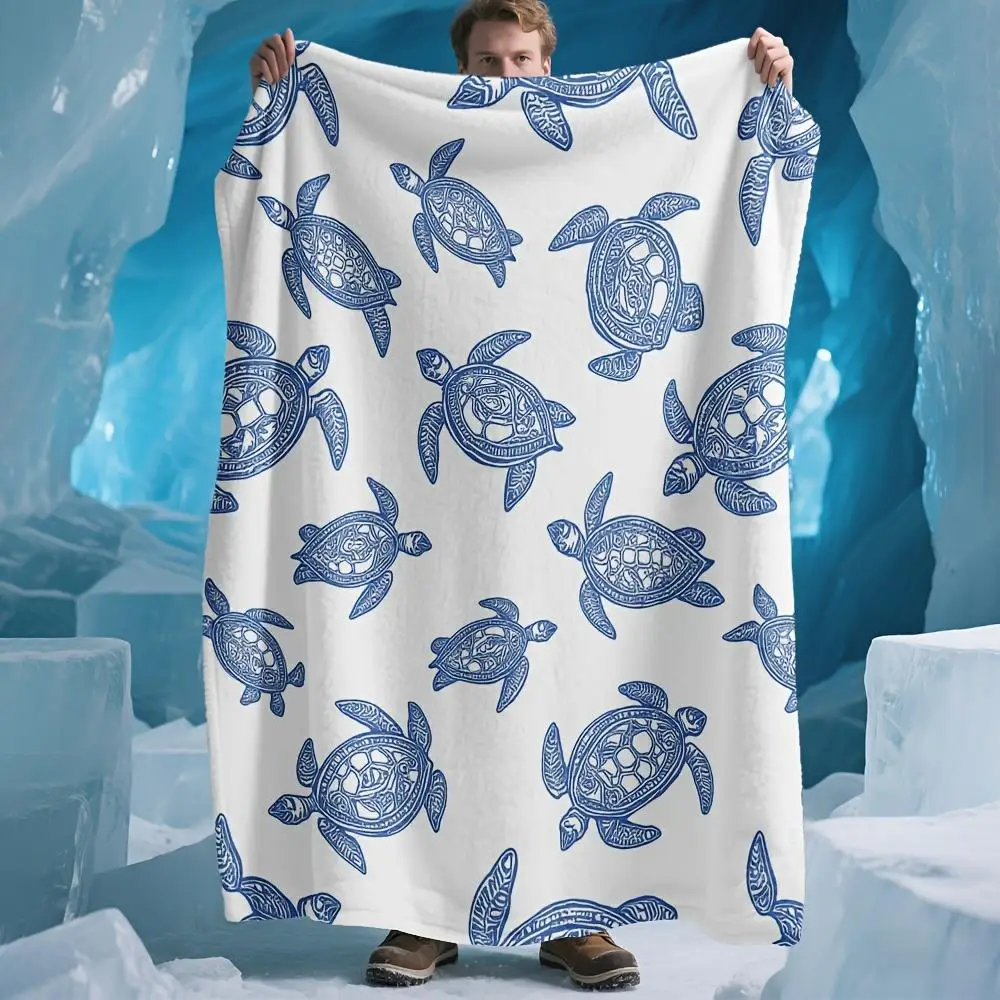 

This navy blue turtle-patterned blanket, made of polyester, is perfect for use on sofas, beds, and holiday home décor.