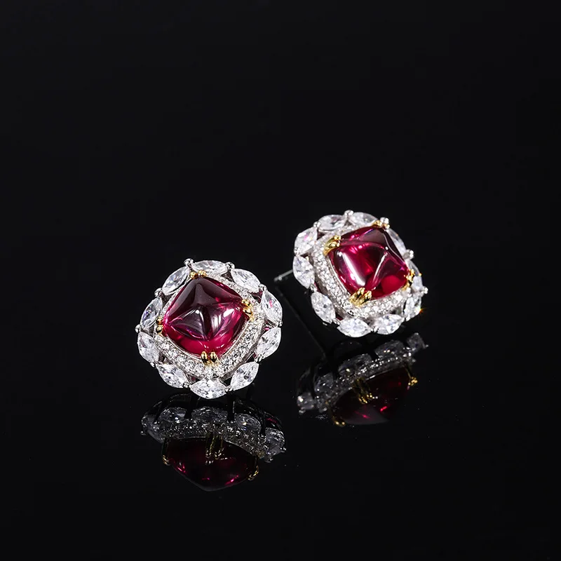 New fashion trend S925 silver inlaid 5A zircon ladies personality color treasure sugar tower full diamond earrings