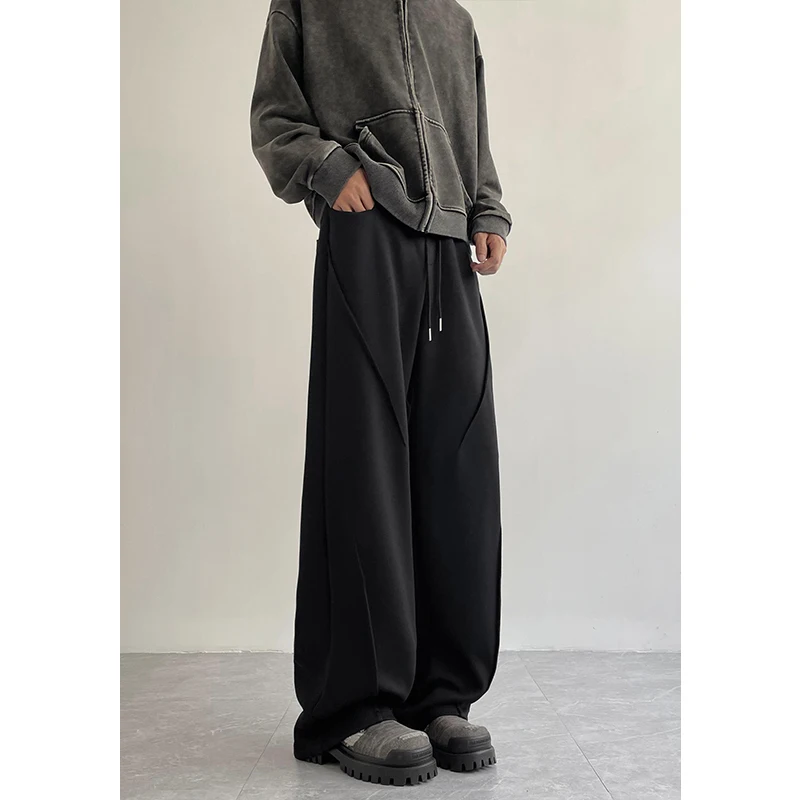 Grey Black Casual Pants Men Fashion Oversized Wide Leg Pants Men Streetwear Korean Loose Sweatpants Mens Joggers Trousers M-2XL