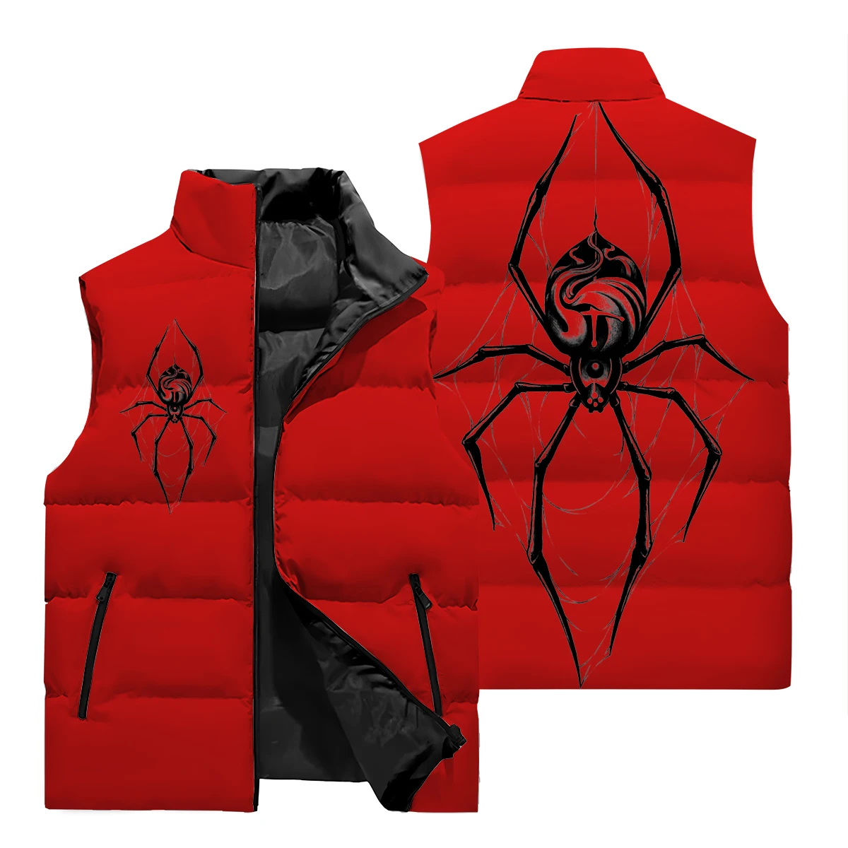 Street Wear Vest Y2k Spider Pattern 3D Printed Oversized Jacket Sports Shirt Men's Puck Clothing Set Men's Sleeveless Down Jacke