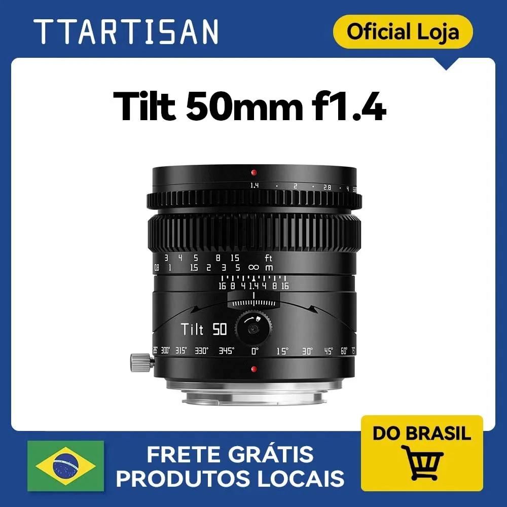 Lente Fotográfica Manual TTArtisan Tilt 50mm f1.4 Full Frame para Retratos, Compatível com Sony A7M2 A7S A7R Fujifilm XM5 Nikon Z50 Z30