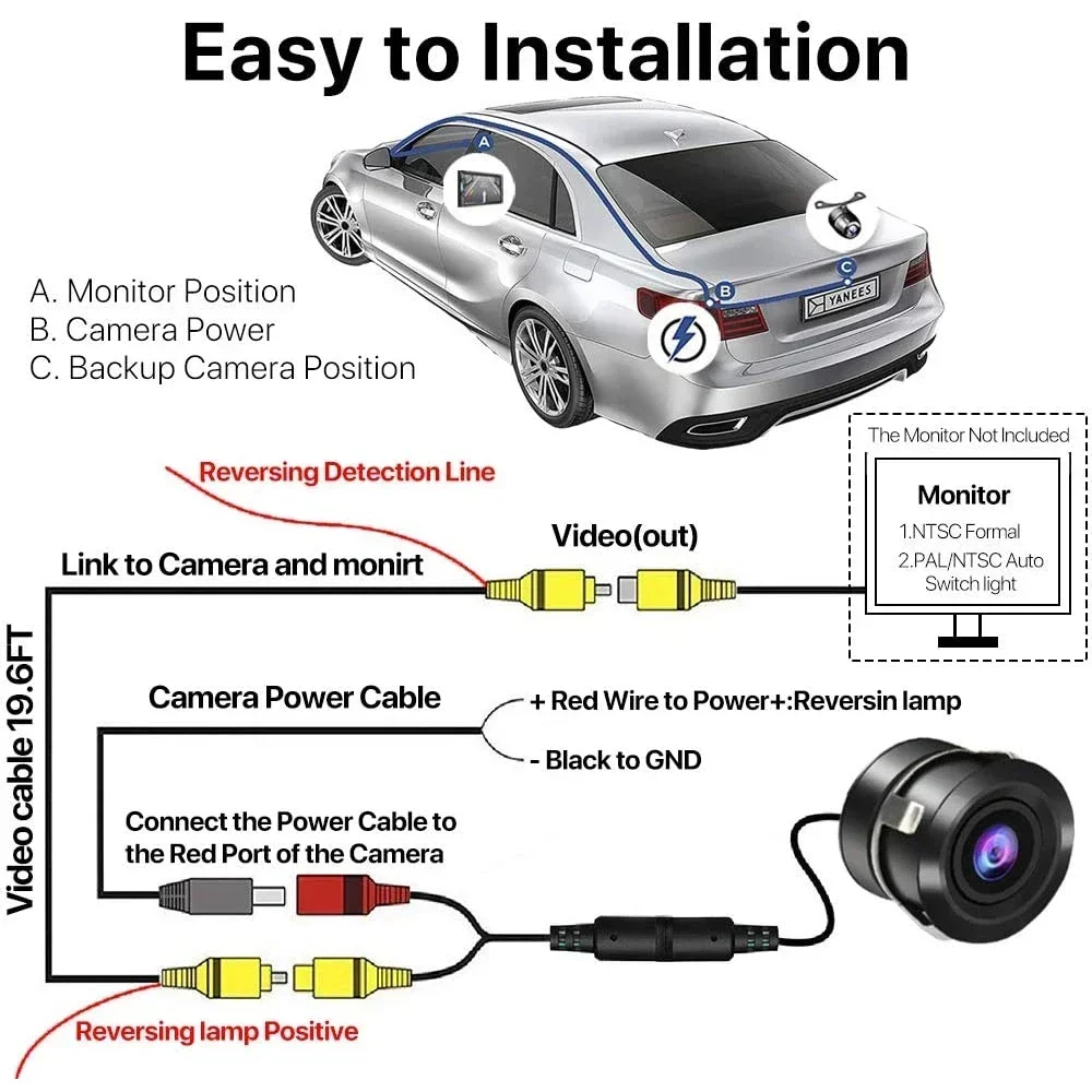 Caméra de recul pour voiture, vision nocturne HD, marche arrière, stationnement automatique universel, étanche IP68, CCD, LED, moniteur de