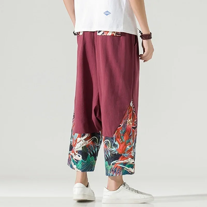 M-5Xl de talla grande 2024 hombre chino Hippie hombres pierna ancha hombres Fitness Taichi Kung Fu pantalones kimonos pantalones 10916 MN1