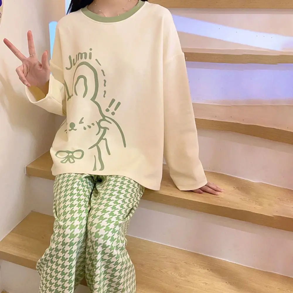 Long-Sleeved Women's Two-Piece Pajamas Large Size Cotton Material Maternity Pajamas Loose Fit Soft Fabric Homewear Suit