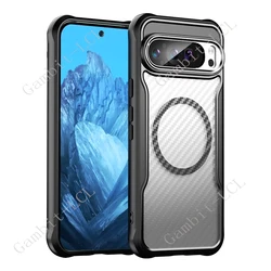 Magnetic Carbon Fiber Pattern TPU+PC Case For Google Pixel 9 Pro XL 8A Pixel9 9Pro Pixel9Pro ShockProof Alloy Phone Cover