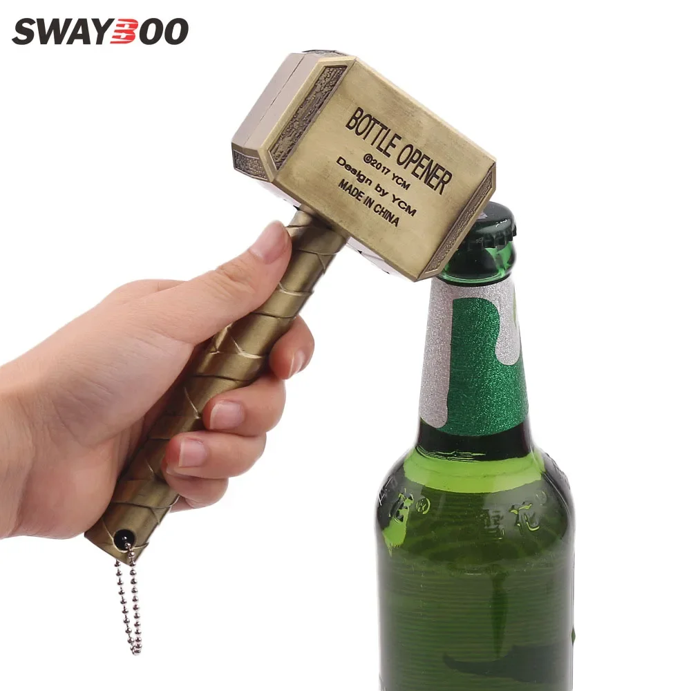 Swayboo large Size Multifunction Hammer Of Thor Shaped Beer Bottle Opener With Long Handle Kitchen Bar Supply