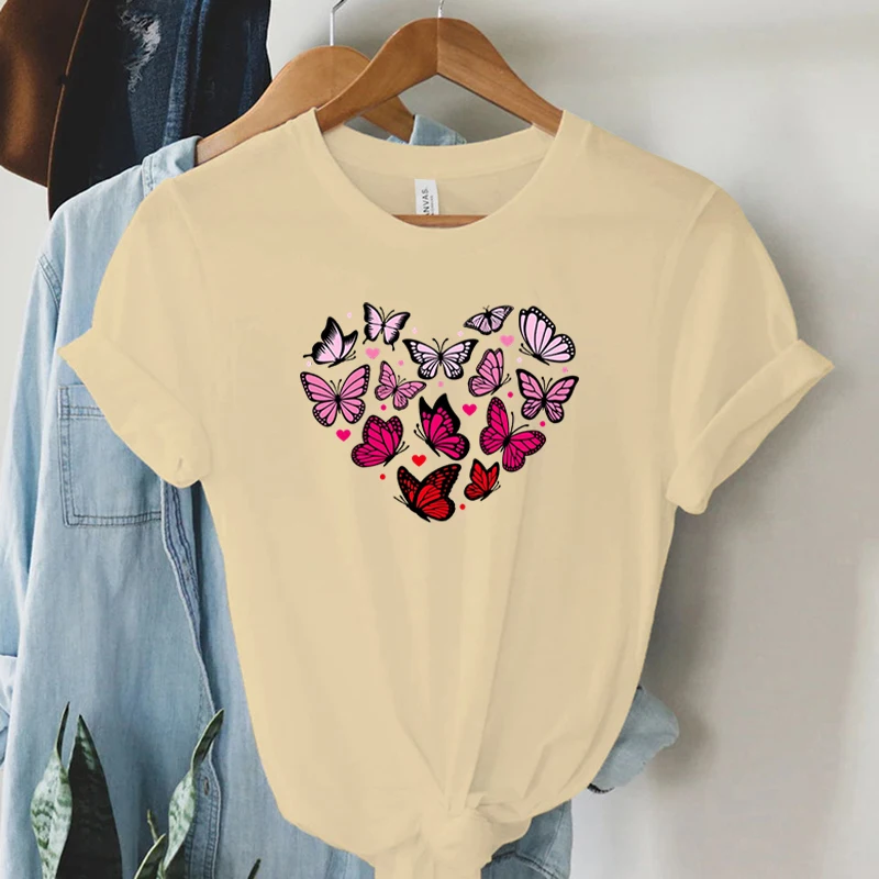 Butterfly Lover Classic Tops Leopard Flower Heartbeat Essential T-shirt Female Multi Heart Pattern Women Fashion Casual T-shirts