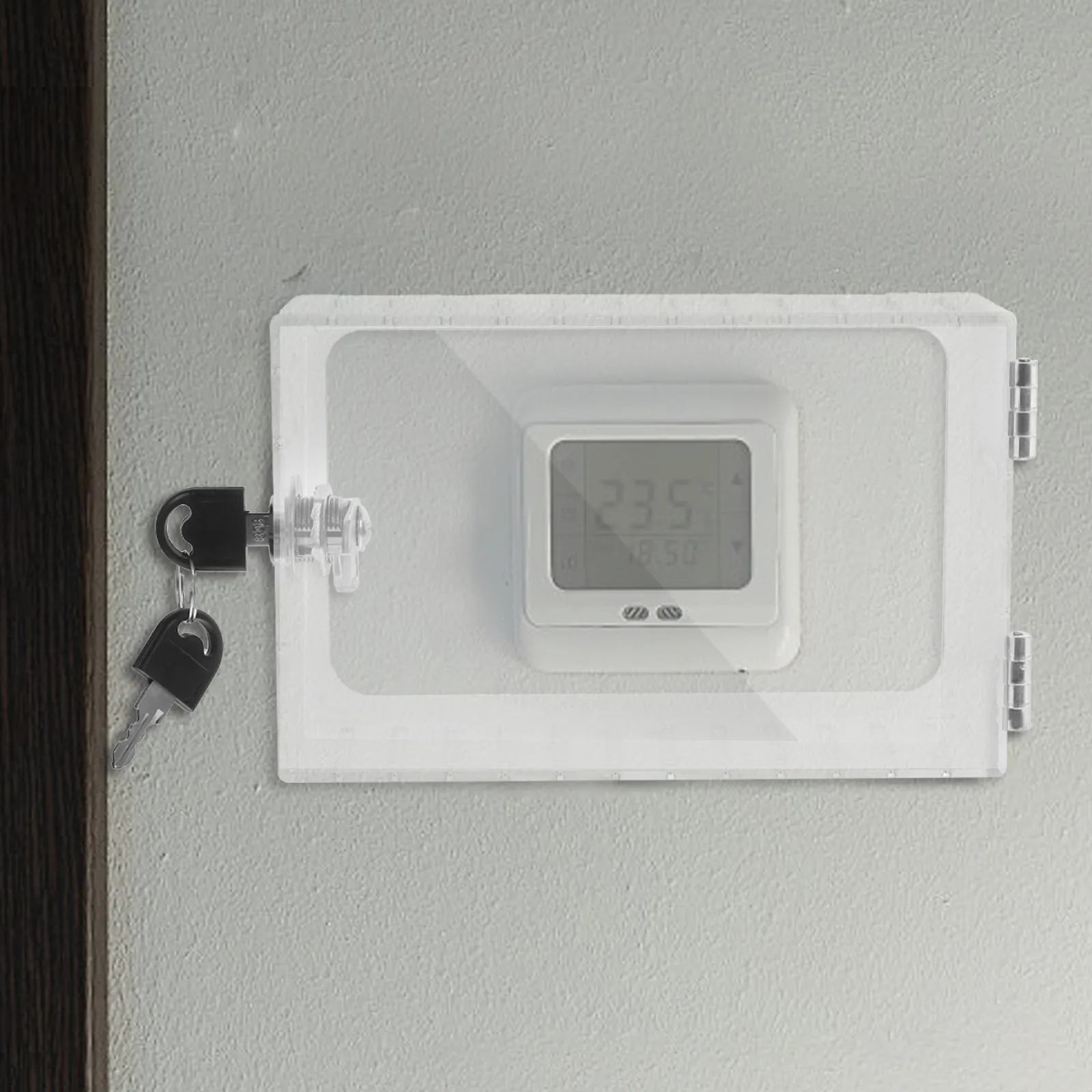Thermostat Lock Box Clear Tamper Resistant Wall Guard with Key Lock for Standard HVAC Thermostats