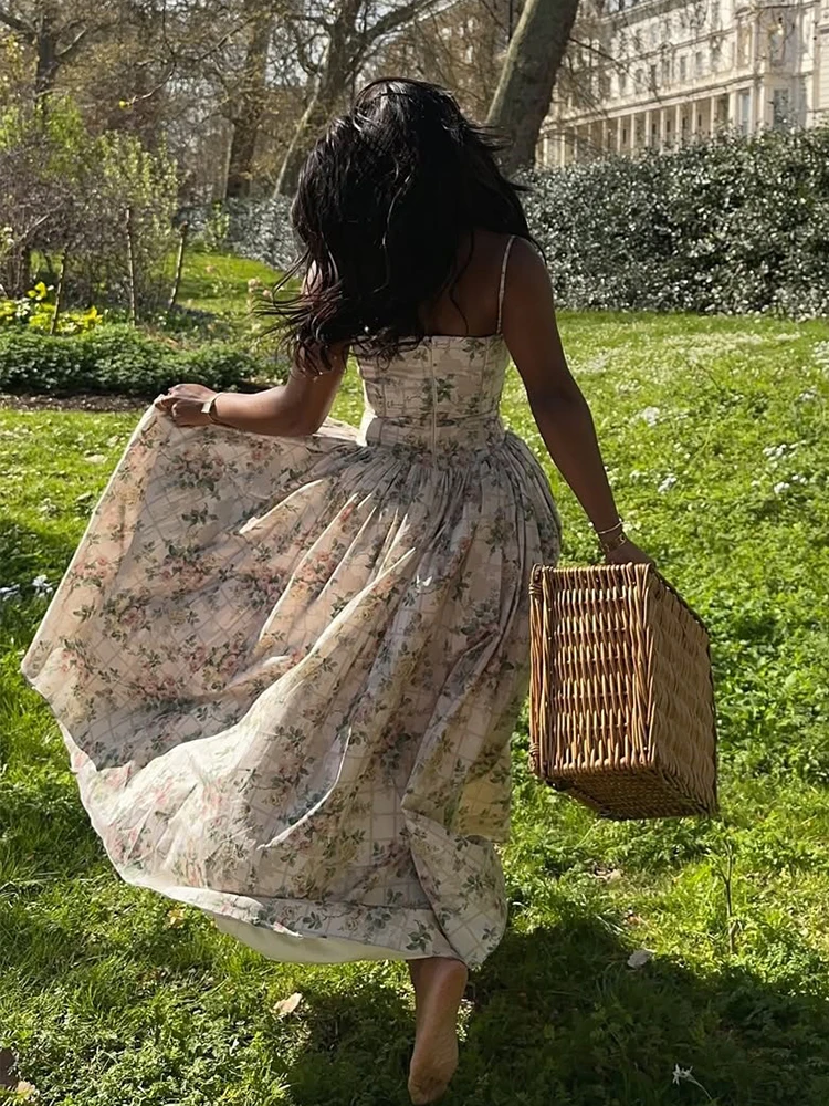 Summer Spring Floral Printed Women's Dress Elegant Retro Boho Party Dresses Elegant Vinatge A-line Maxi Vestidos 2025 New In