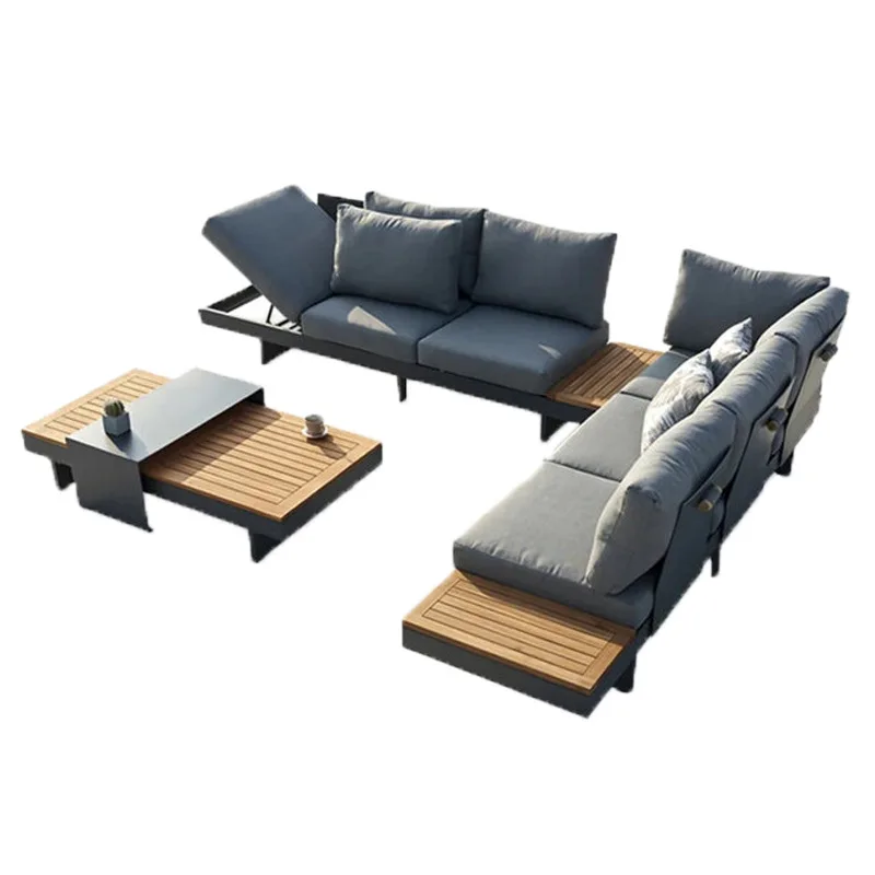 

Outdoor simple sofa courtyard villa hotel balcony sofa outdoor open-air aluminum alloy teak furniture