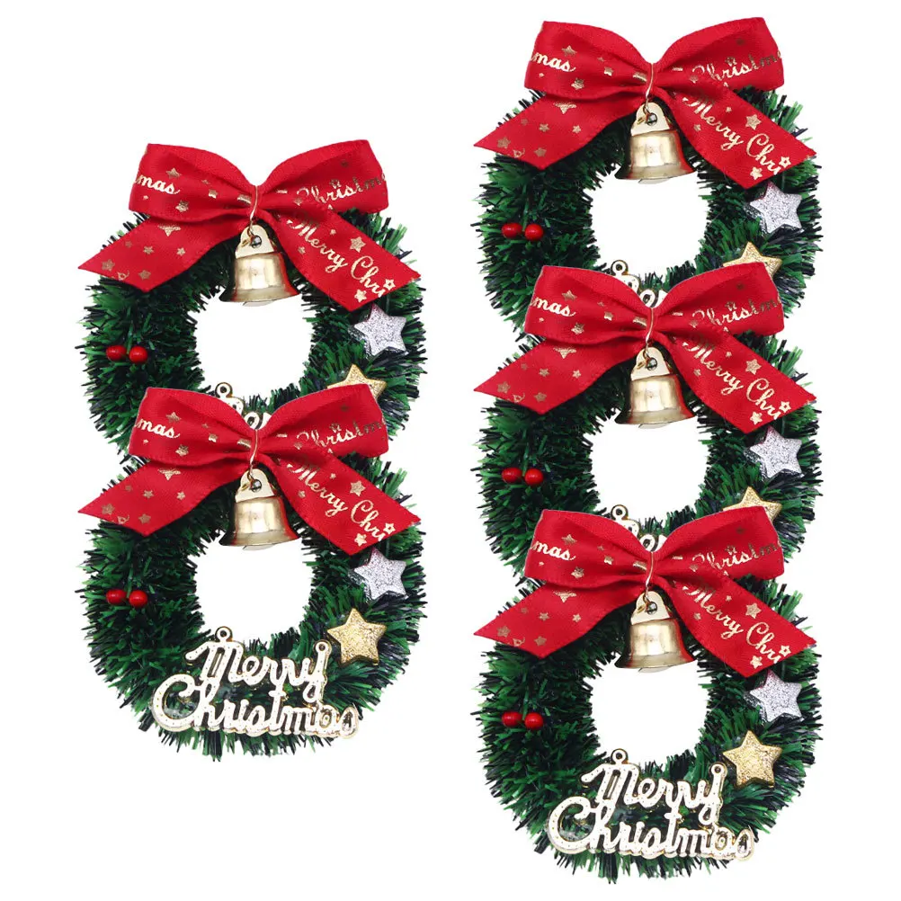 

5 Pcs Christmas Wreaths Holiday for Front Door Little Cabinets Festive Bell Mini Ornaments Hanging Garland Crafts