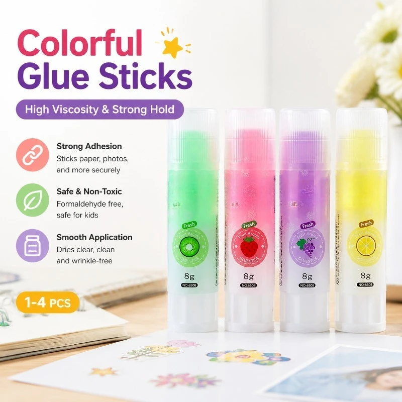 High Viscosity Glue Sticks 1-4 Pcs Colorful Solid Glue for Paper Stickers School Office Supplies Formaldehyde Free