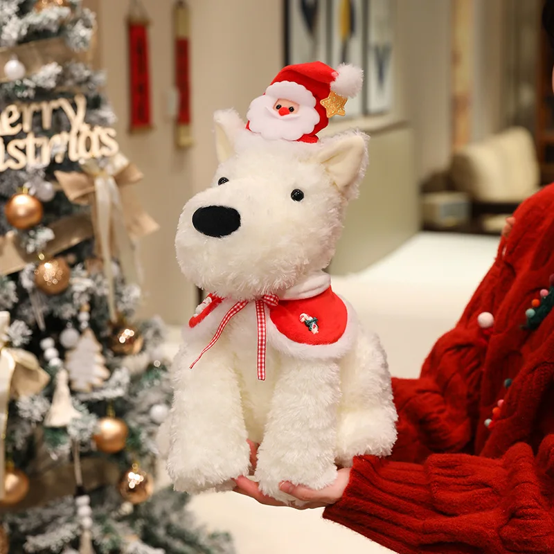 Large Westie Stuffed Animal White Terrier Red Vest Santa Outfit for Sofa Cuddle Special Christmas Gift Idea Collection