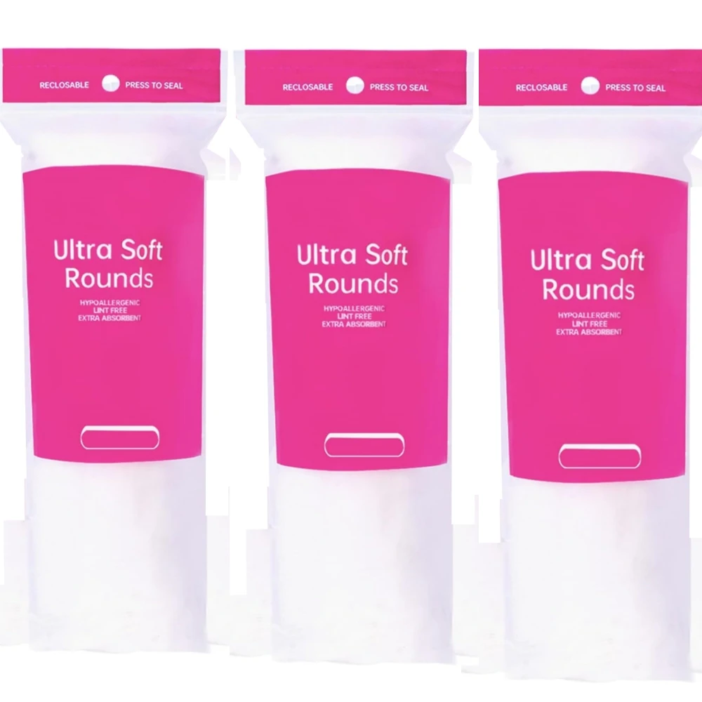 300枚（3パック）プレミアムコットンラウンド、柔らかく、吸収性のある、メイク落とし、スキンケア、洗顔用コットンパッド