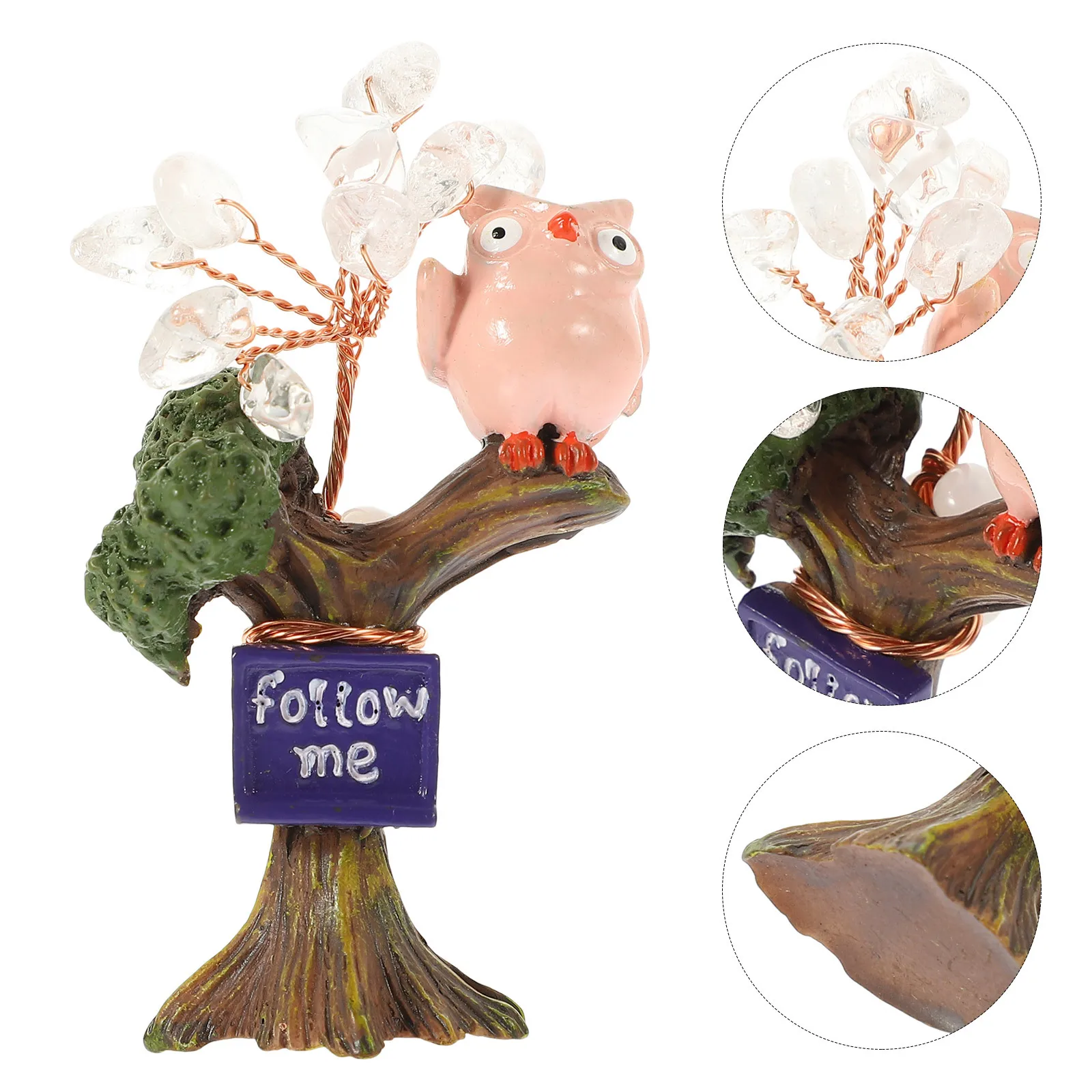 

Owl Ornaments for The Home Resin Figurine Crystal Gravel Table Decoration
