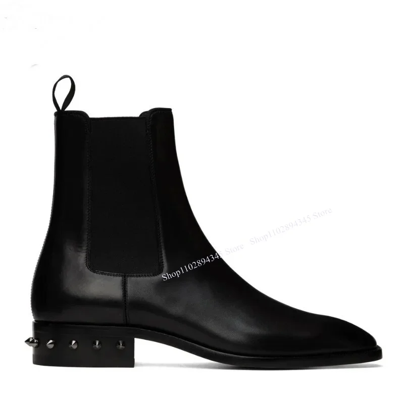 

Black Rivet Elastic Mid Calf Men Shoes Men's Dress Shoes Leather Boots High Quality Party Shoes Big Size 47 Zapatillas Mujer