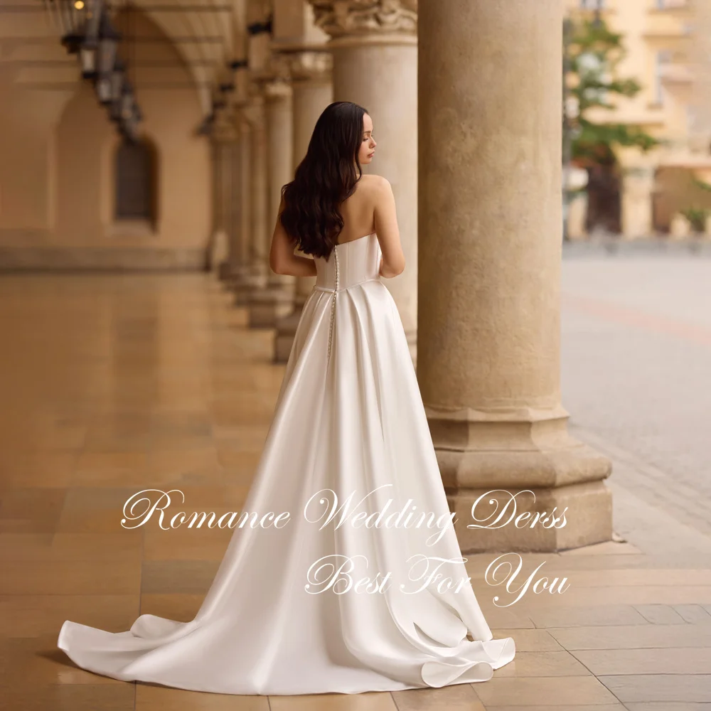 Moderno plissado com decote em v a linha vestido de casamento 2026 sem costas varredura trem sem mangas botões vestido de noiva vestidos de novia personalizado