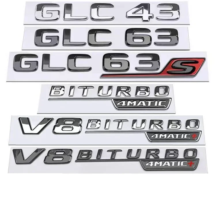 

For Mercedes Benz Silver Black X253 C253 GLC43 GLC63 GLC63s S AMG Emblem V8 BITURBO 4MATIC 4MATIC+ Emblems Badges