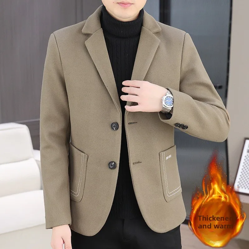 

2026 Woolen Cotton Warm Small Suit Men's Casual Slim Fit Handsome Fashion Nude Top Suit Men Clothing