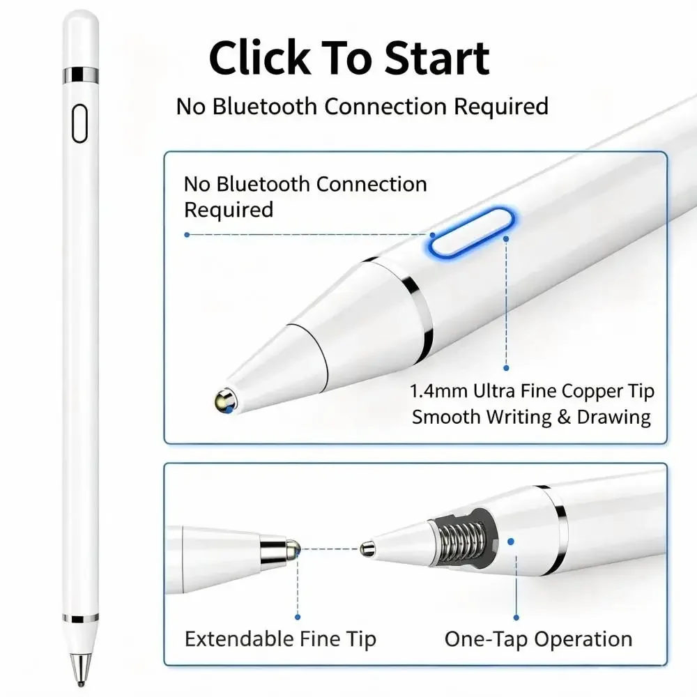 Rechargeable Universal Tablet Stylus Pen, Slim Active Touch Pencil for iOS iPad, Android Xiaomi Pad Samsung Tab Drawing Note 4
