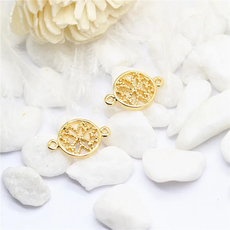 10PCS 9x13MM 14K Gold Farbe Überzog Messing Runde Blume Verbinden Charms Ohrringe Stecker Schmuck Machen diy liefert Erkenntnisse