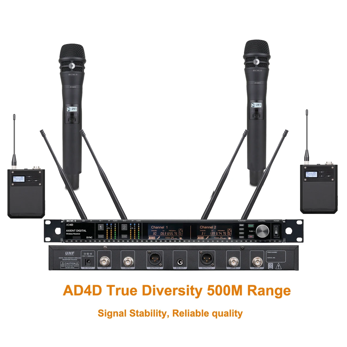 

First-Class High Technology AD4D 2WD Stage DJ Karaoke Sing Wireless Microphones System Two Channel ULX KSM8 Cardioid Vocal Play