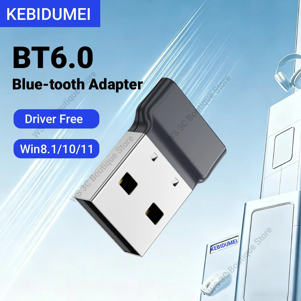 

USB-адаптер KEBIDUMEI Bluetooth 6.0 для ПК, приемник-донгл BT 5.4/5.3/5.1/5.0 для колонок, мыши, клавиатуры, аудиопередатчик для музыки
