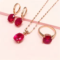 585 Purple Gold 14K Rose Gold Oval Ruby Jewelry Sets Simple Butterfly Necklace Exquisite Fashion Earrings for Women Rings