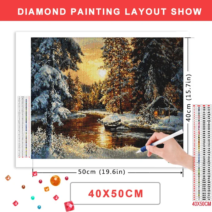 AZQSD Diamond Painting Full Drill Winter Landscape 5d Diy Embroidery Snow Forest Tree Sunset Rhinestones Pictures Mosaic Gift