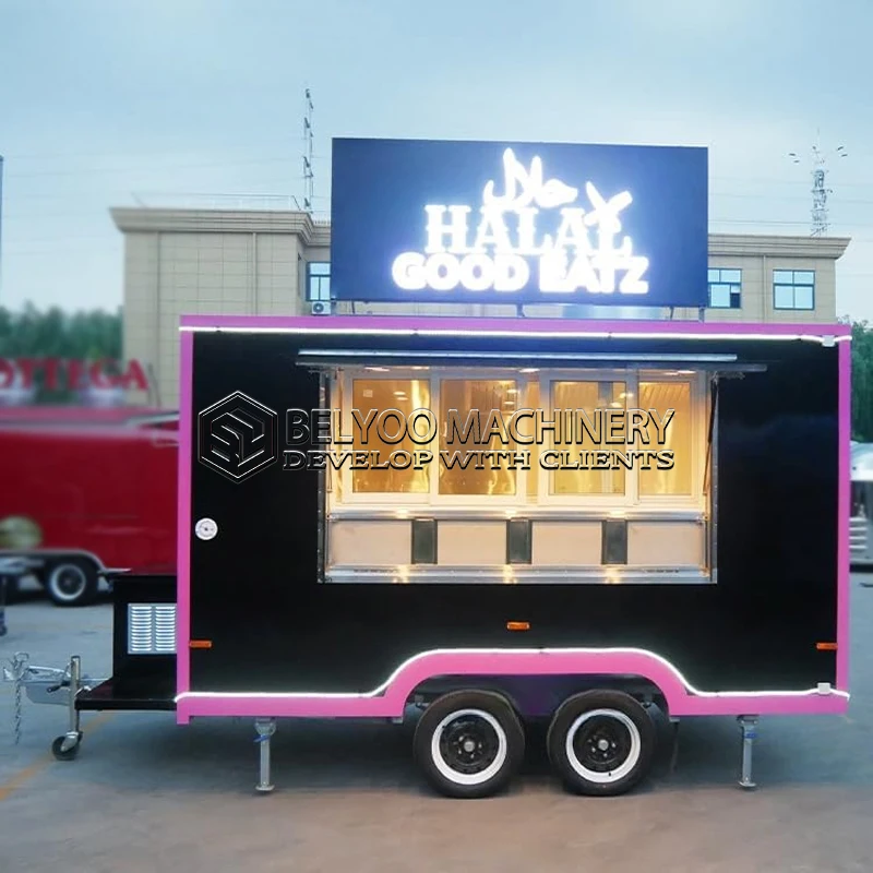 Belyoo Hot Sale Custom Mobile Food Truck Trailer Fully Equipped Mobile Kitchen BBQ Hot Dog Pizza Ice Cream Snack Bar for Sale