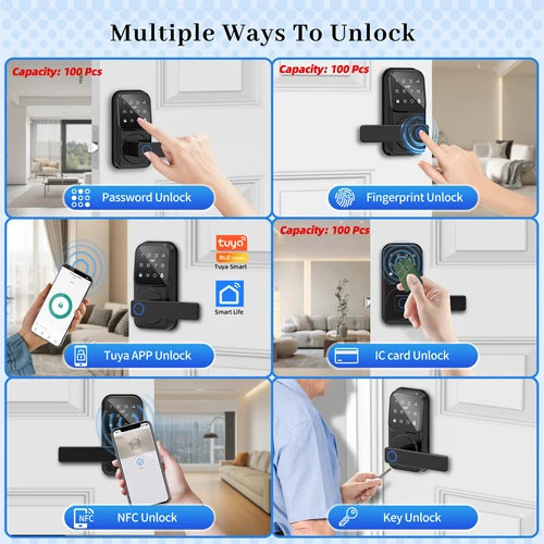 Imagen 2 del producto RAYKUBE B005 Tuya BLE cerrojo inteligente electrónico Digital cerradura de puerta con huella dactilar con timbre 9 bloqueo idioma contraseña/desbloqueo de tarjeta