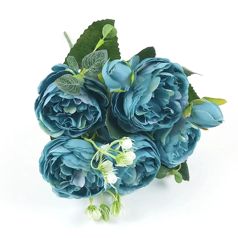 Schöne Rosen-Pfingstrose, künstliche Seidenblumen, kleine weiße Blumenstrauß-Vasen für Zuhause, Party, Winter, Hochzeit, Dekoration, günstige gefälschte Pflanze