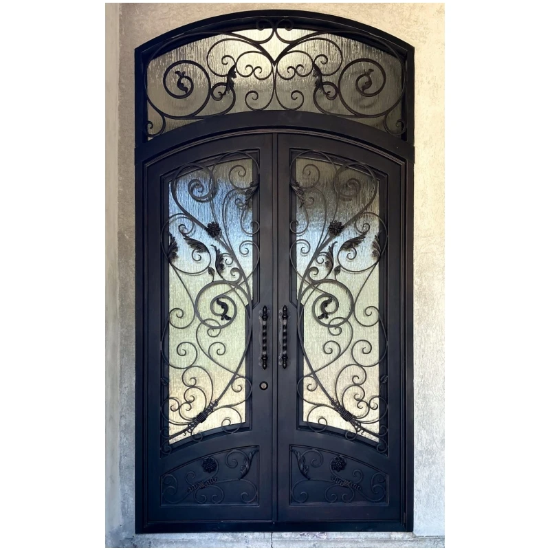 

Iron Glass Door Customized Size Wrought Iron Double Entry Doors With Transom Wrought Iron Doors Hot Selling