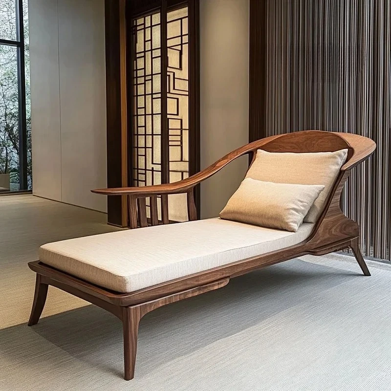 

North American black walnut ash wood chaise longue new Chinese zen sofa office lounge chair