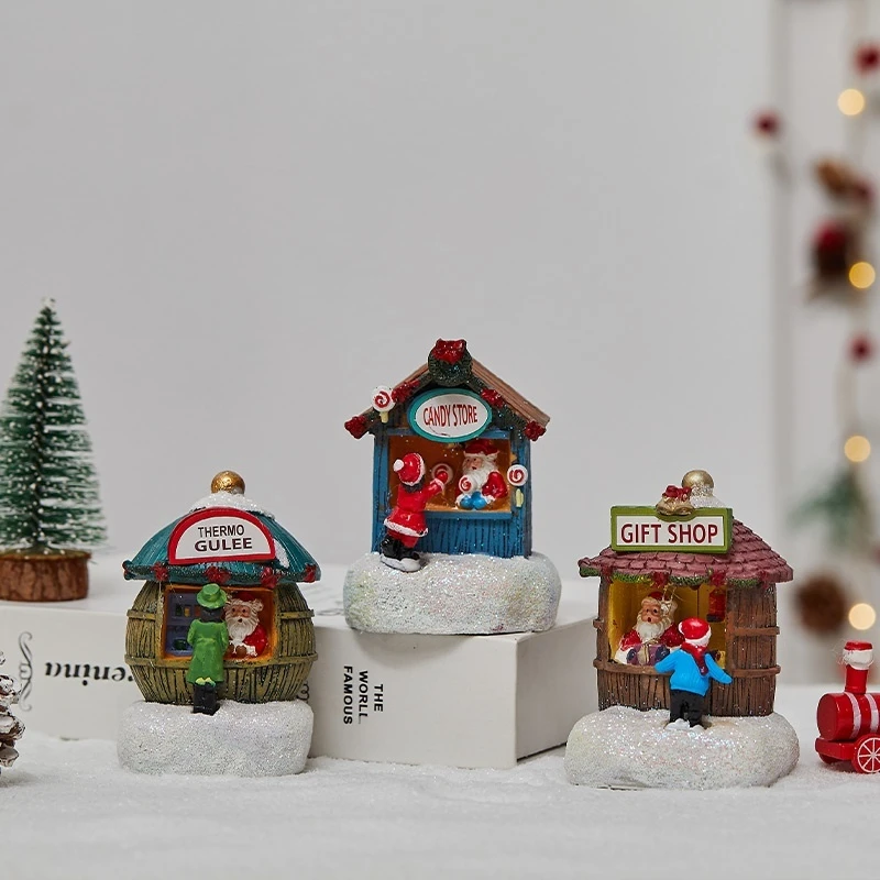 Decorazioni natalizie Resina incandescente Casetta Negozio per anziani Ornamenti Disposizione creativa della scena della lampada da cottage