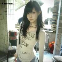 Karrram-Camiseta japonesa con estampado de letras, camisa acanalada de manga larga, estilo años 2000, Vintage, Harajuku, ropa de calle americana Retro, Y2k
