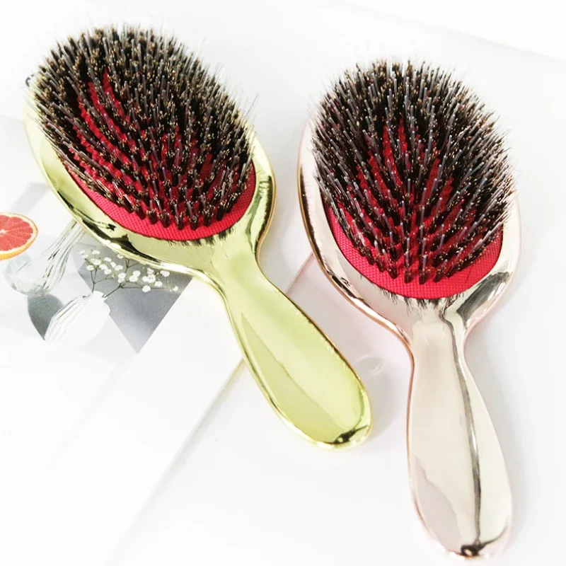 Luxury Gold and Silver Color Boar Bristle Paddle Hair Brush Oval Hair Brush Anti Static Hair Comb Hairdressing Massage Comb 빗