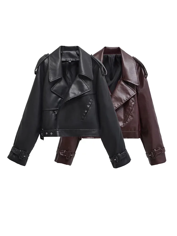 BBWM フェイクレザーボンバージャケット女性のジャケットファッションクロップドジャケット女性ストリートアウターウェア長袖ジャケットコート